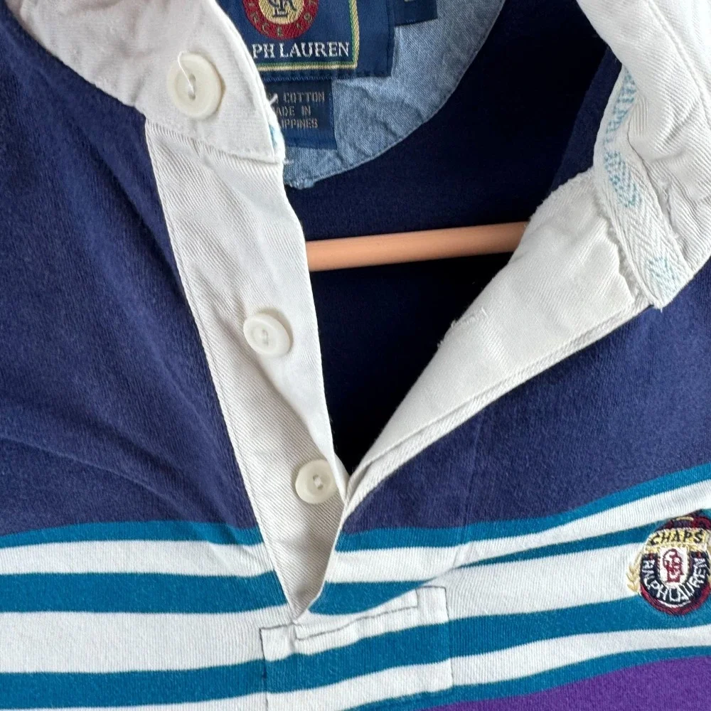Vintage Chaps Ralph Lauren Rugby Shirt Mens Large Striped Cotton Polo 90s